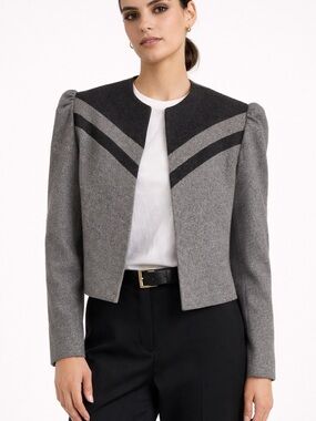 Vintage 80s Kay Warner José Chevron Cropped Jacket Structured Shoulder Blazer 6